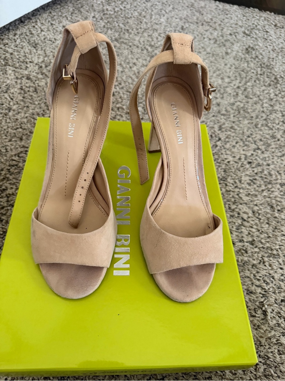 Gianni Bini Beige Suede Block Heel Sandals